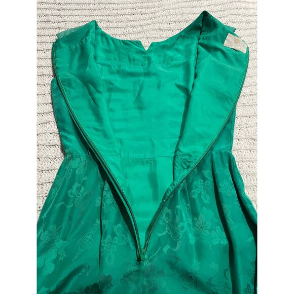 VTG Dynasty A-Line Dress Silk Brocade Womens Sz 10 Green Cap Sleeves Knee Length - Picture 6 of 12